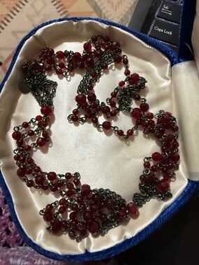 Red Beaded Multi-Strand Necklace GitHub Talbots with black chain